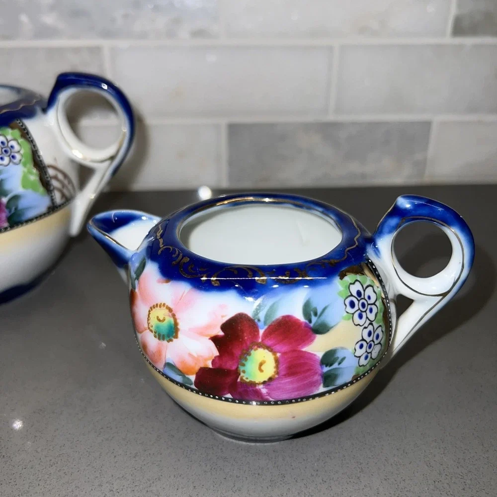 Vintage Hand Painted Floral Design 3 Piece (missing Lids) Tea Set, Made In Japan